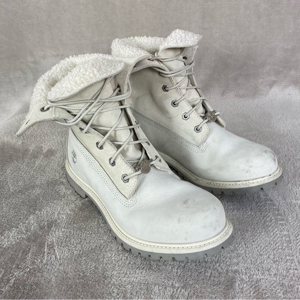 Timberland Teddy Fleece Womens Boots Size 10 White Nubuck Waterproof Lined